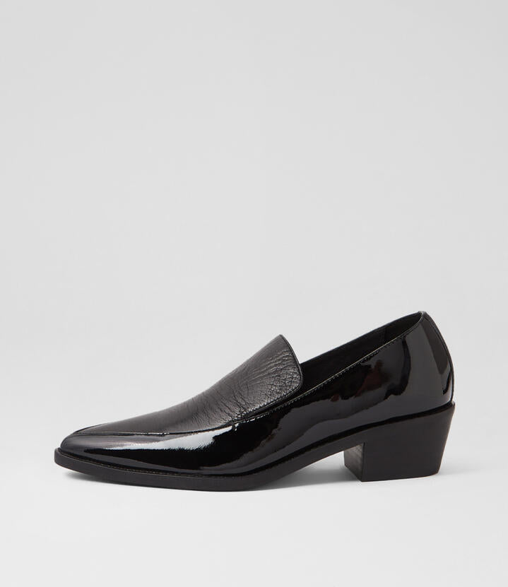Image of Flats. Productname: Dandle Black Patent Leather Loafers in Black-Black colour by brand - MIDAS