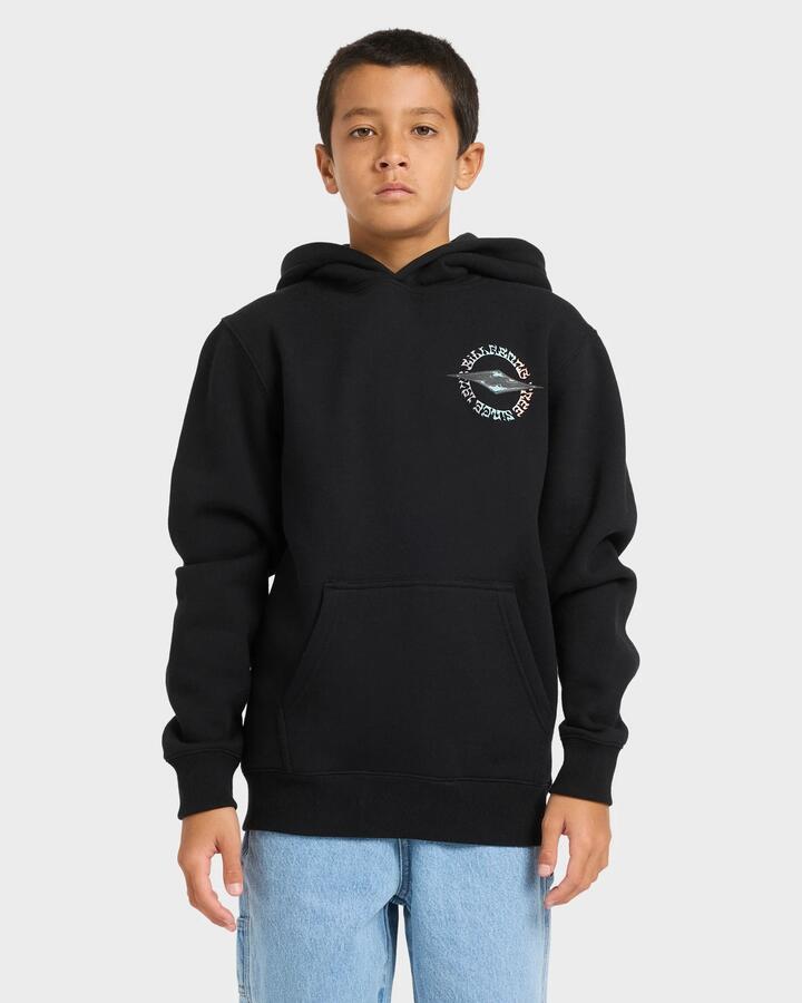 Image of a model wearing Outerwear. Product name - Billabong Boys 8-16 Hallow Dia Pullover Hoodie Black in Black colour by brand - Billabong