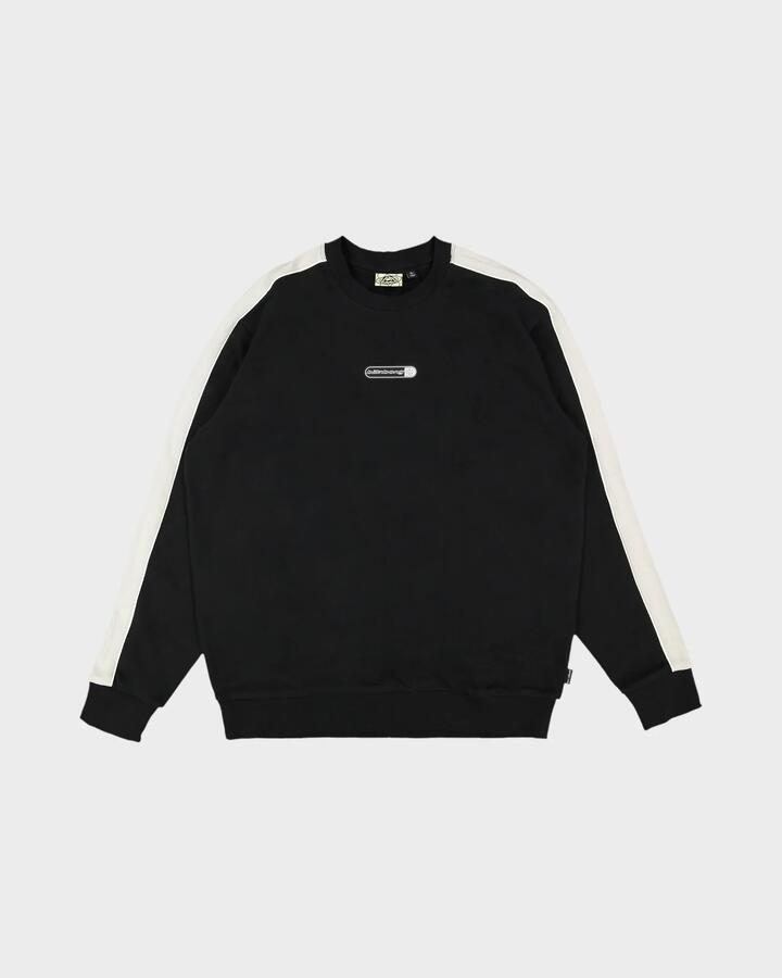 Image of a model wearing Outerwear. Product name - Billabong Mens Spec Bio Pill Crew Neck Fleece Top Black in Black colour by brand - Billabong