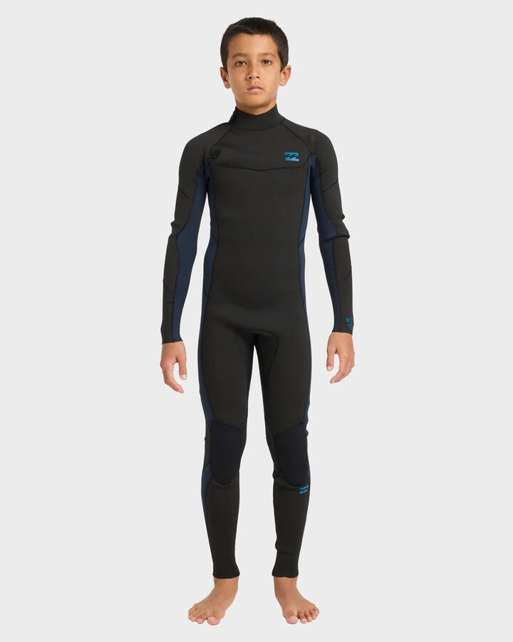 Image of a model wearing Tops. Product name - Billabong Boys 8-16 4/3Mm Absolute Gbs Back Zip Long Sleeve Fullsuit Ocean in Ocean colour by brand - Billabong