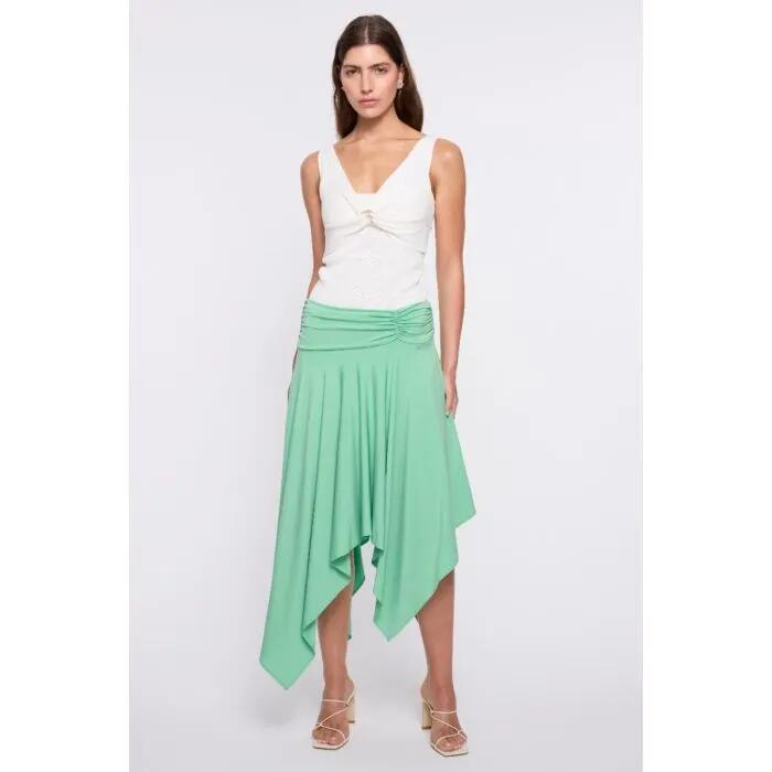 Image of a model wearing Skirts. Productname: Aera Skirt in Summer Green colour by brand - sass and bide