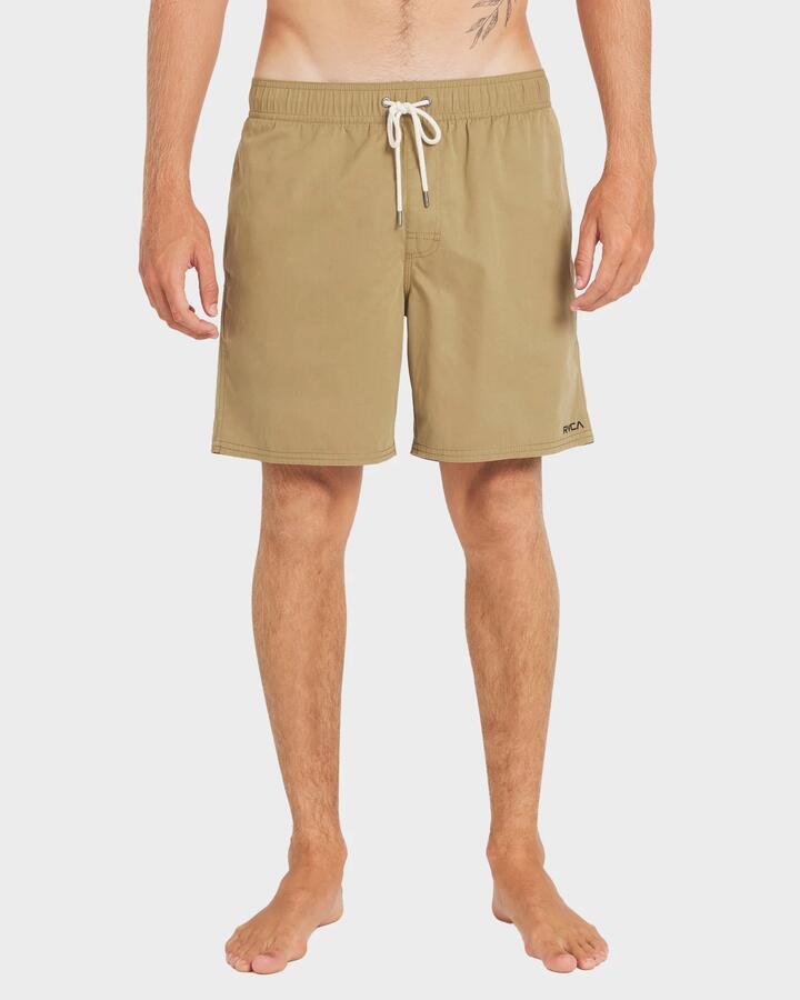 Image of a model wearing Shorts. Product name - RVCA Mens Opposites Elastic 2 17" Hybrid Shorts Coyote in Coyote colour by brand - RVCA