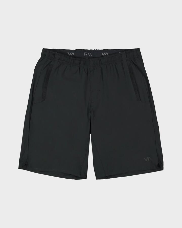 Image of a model wearing Shorts. Productname: rvca Mens Yogger Long Shorts Black - in Black colour by brand - Rvca