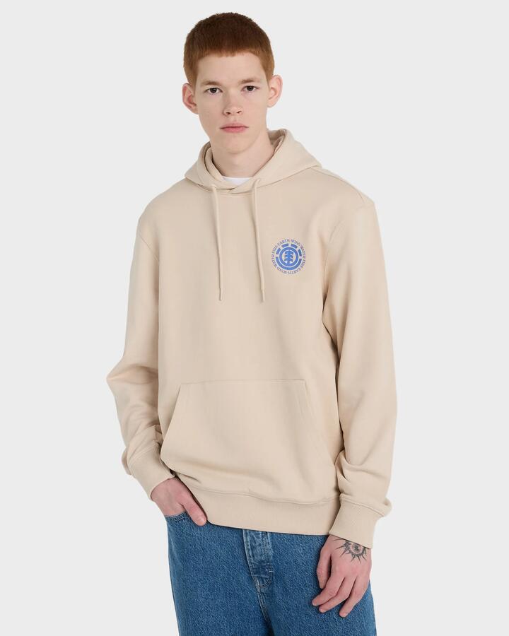 Image of a model wearing Outerwear. Productname: element Mens Seal Bp Pullover Hoodie Oat Milk - in Oat Milk colour by brand - Element