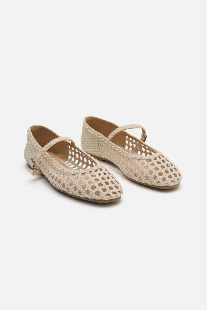 Image of Flats. Product name - Cream Weave Flat Shoe in Cream colour by brand - Princess Highway