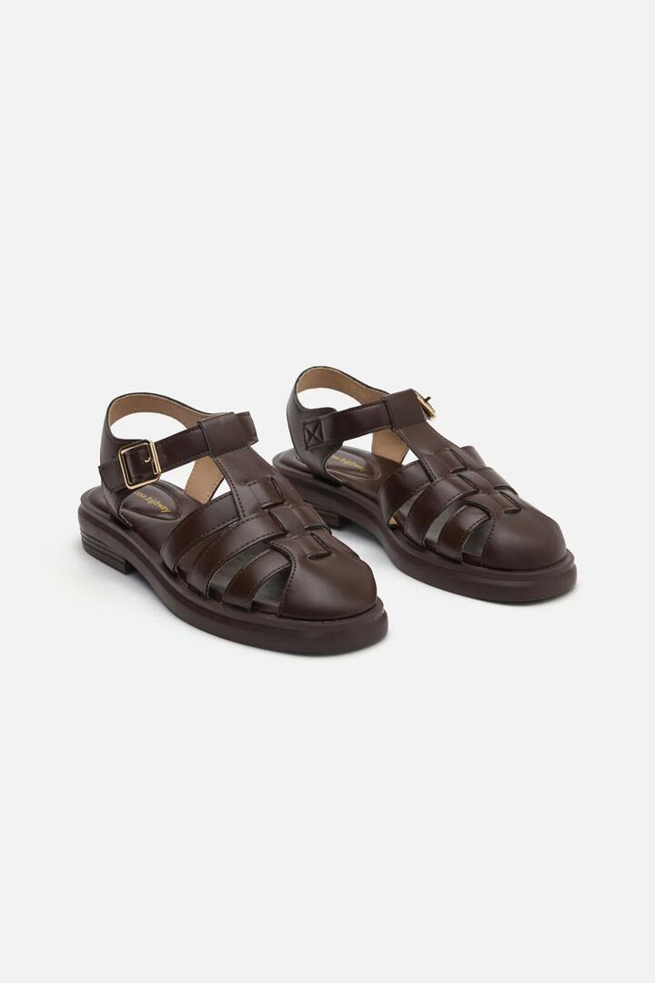 Image of Sandals. Product name - Chocolate Wide Strap Sandal in Chocolate colour by brand - Princess Highway