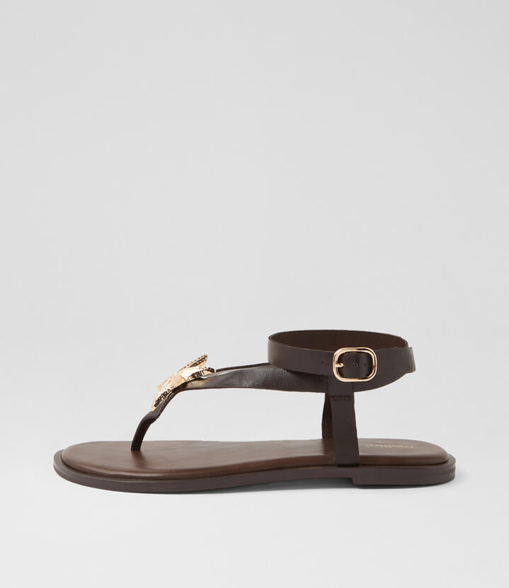 Image of Sandals. Productname: East Brown Leather Thongs in Brown colour by brand - MOLLINI