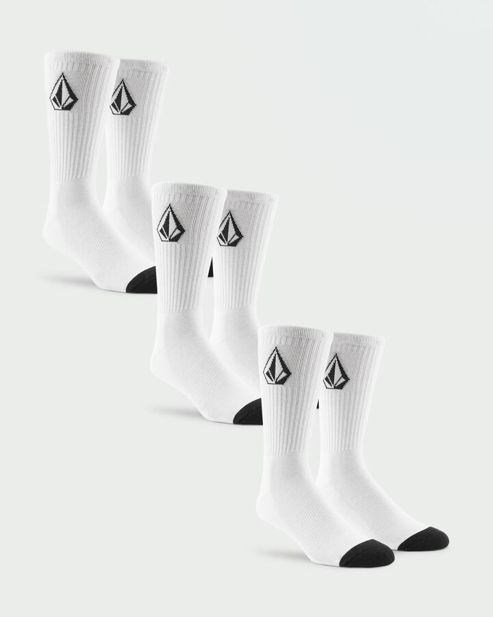 Image of Socks. Product name - Volcom Mens Full Stone 3 Pack Crew Socks White in White colour by brand - Volcom