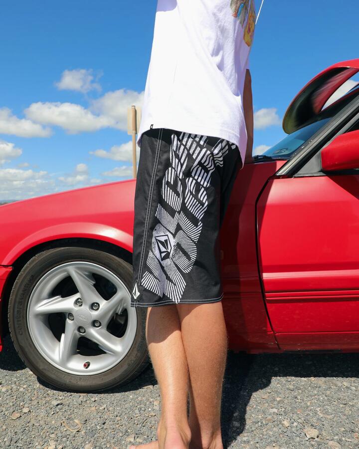 Image of Swimwear. Product name - Volcom Mens Reaper Mod 21" Boardshorts Black in Black colour by brand - Volcom