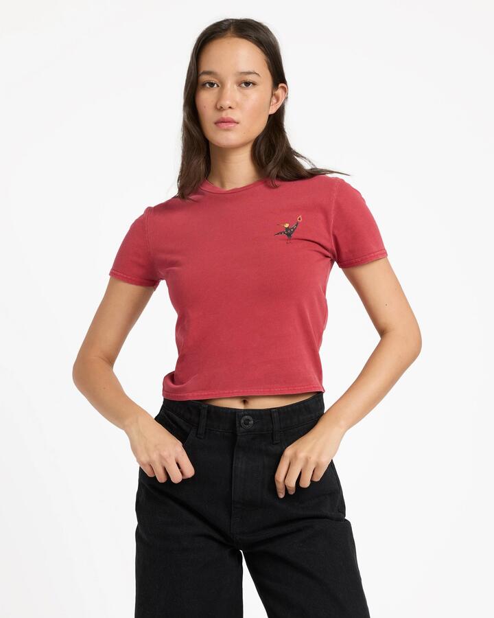 Image of T-Shirts. Product name - Volcom Womens Moove On T-Shirt Deep Red in Deep Red colour by brand - Volcom