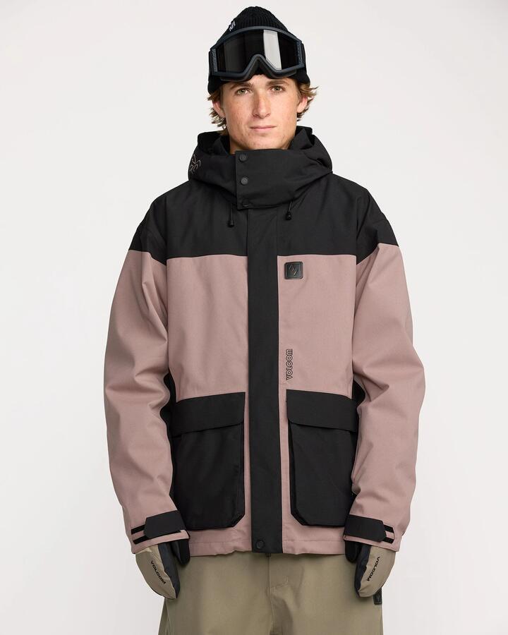 Image of a model wearing Outerwear. Productname: Volcom Mens Kleveland Snow Jacket Mauve - in Mauve colour by brand - Volcom