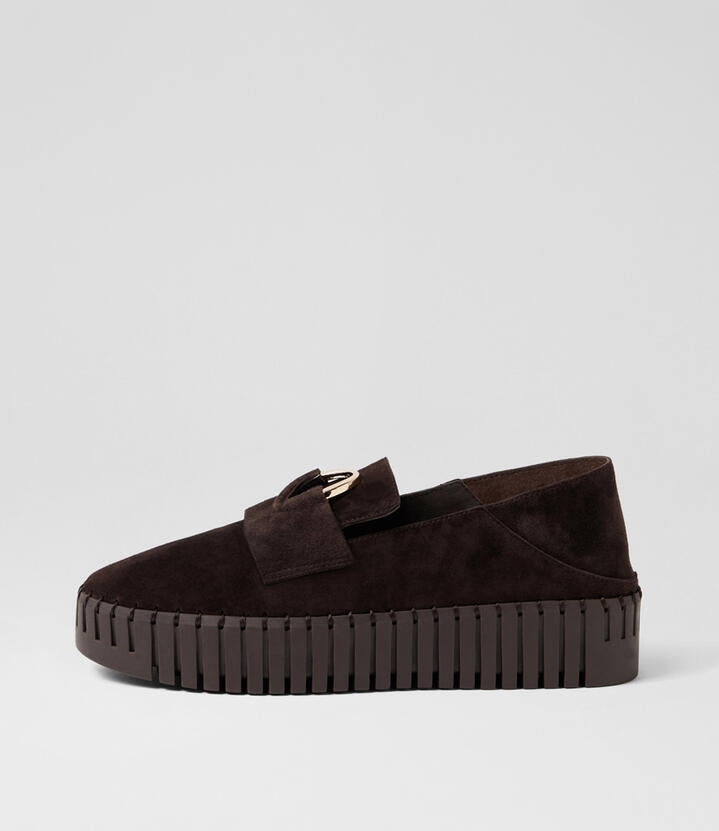 Image of Shoes. Productname: Baloo Choc Suede Flat Shoes in Choc-Choc Sole colour by brand - MIDAS