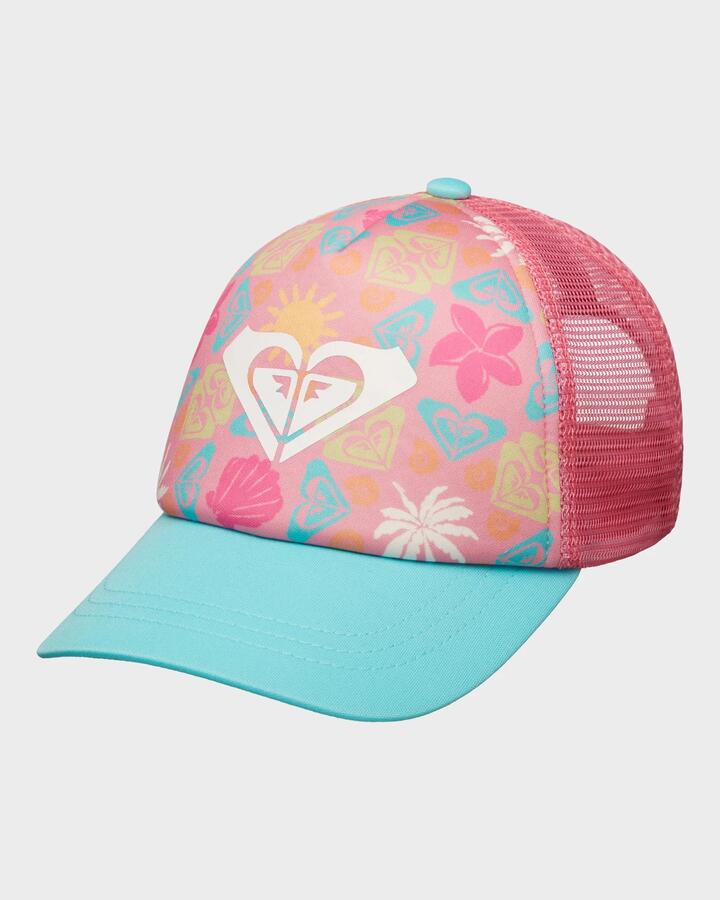 Image of Hats. Product name - Roxy Girls 2-6 Sweet Emotions Cap Plumeria Hippie Hour Diagonal in Plumeria Hippie Hour Diagonal colour by brand - Roxy