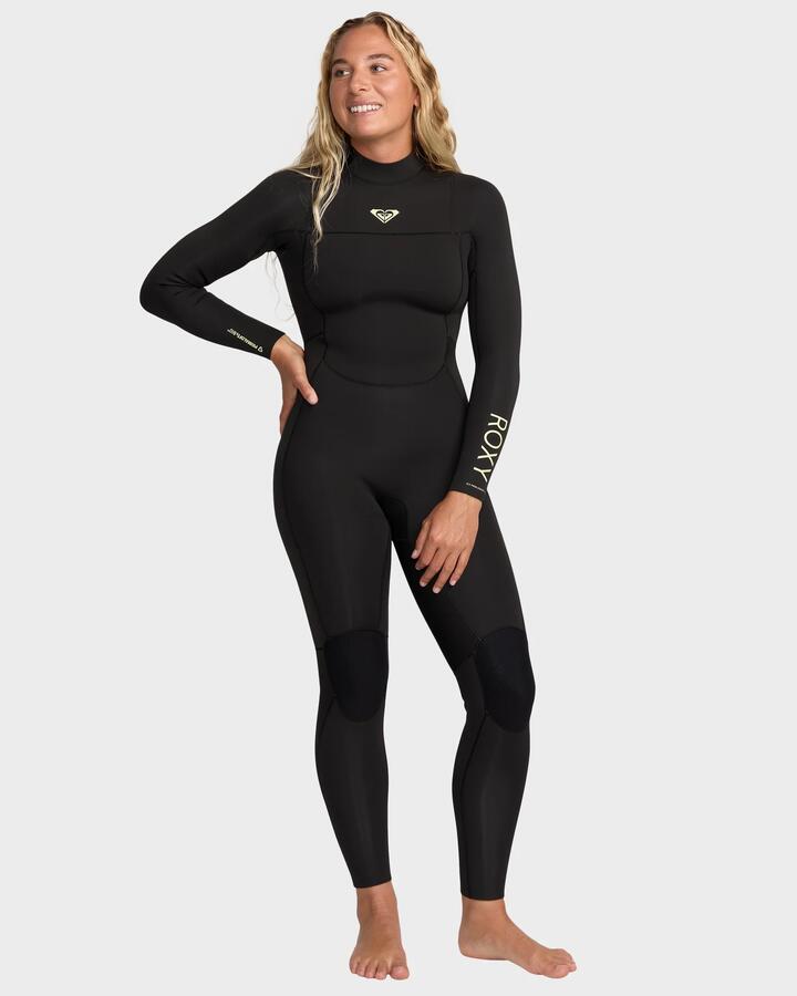 Image of a model wearing Tops. Productname: roxy Womens 3/2Mm Prologue+ Back Zip Wetsuit Black - in Black colour by brand - Roxy