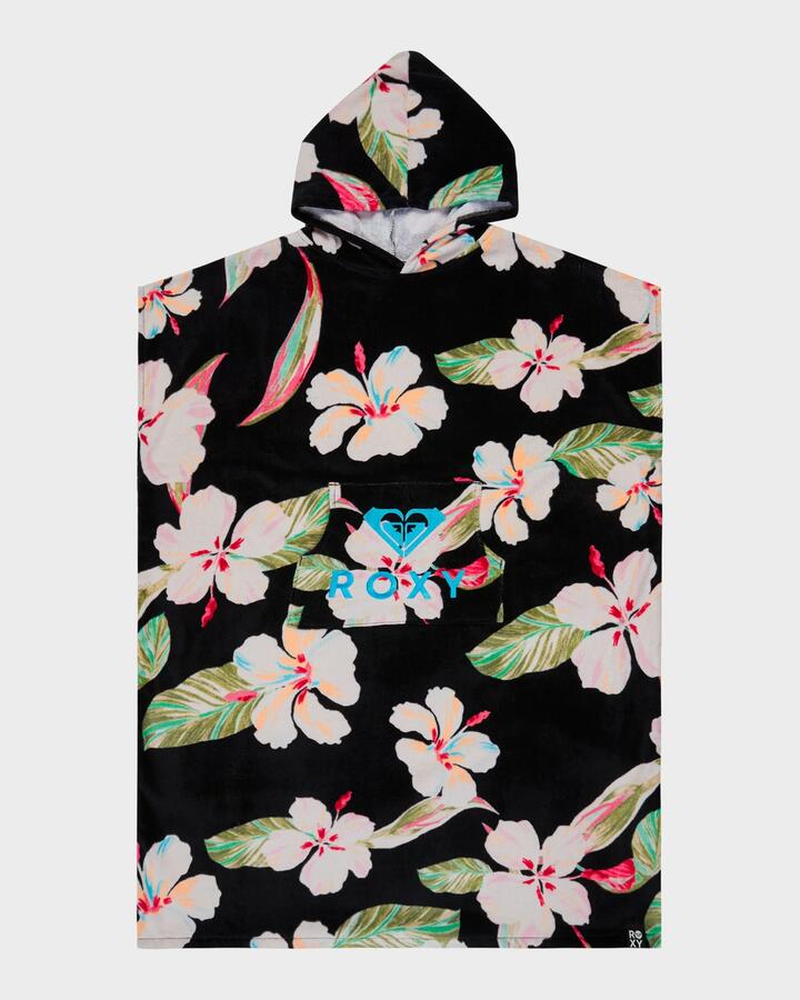 Image of Accessories. Productname: roxy Womens Stay Magical Printed Hooded Towel Anthracite Spring Charming - in Anthracite Spring Charming colour by brand - Roxy