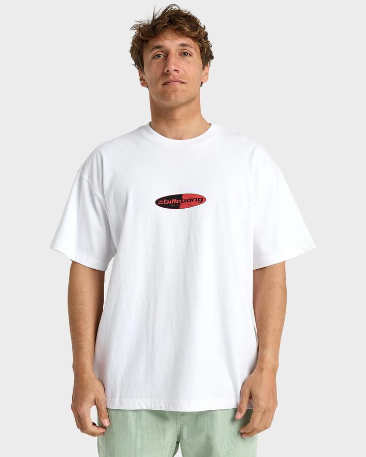 Image of a model wearing Tops. Productname: Billabong Mens Split Pill Og T-Shirt White - in White colour by brand - Billabong