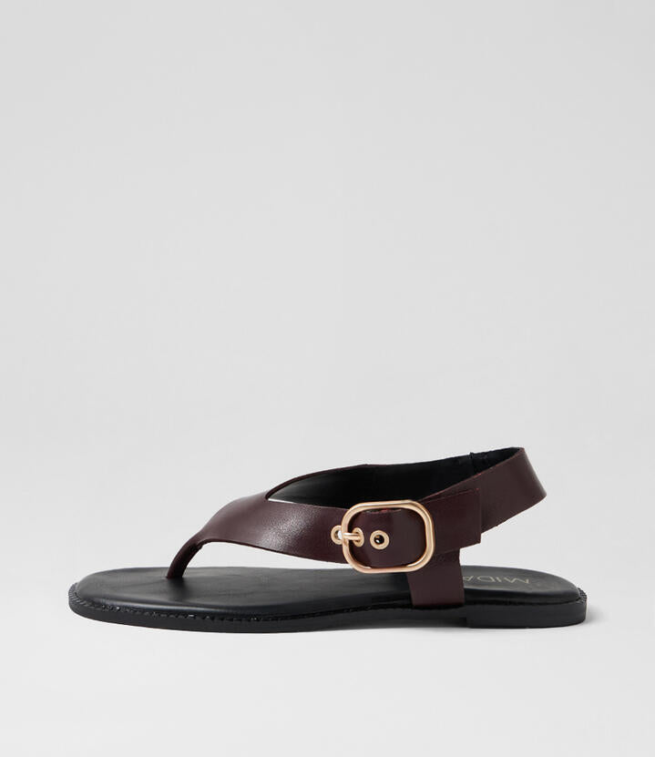 Image of Sandals. Productname: Emoto Burgundy Leather Thongs in Burgundy colour by brand - MIDAS