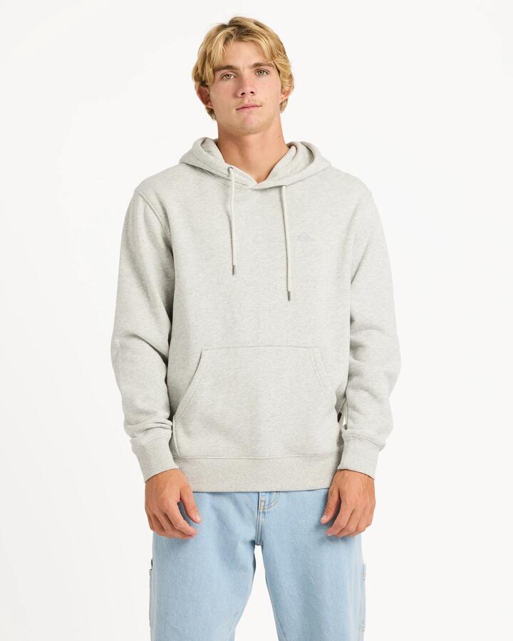 Image of a model wearing Outerwear. Productname: quiksilver - Mens Salt Water Pullover Hoodie - Light Grey Heather - in Light Grey Heather colour by brand - quiksilver