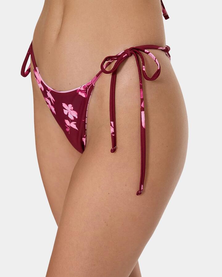Image of Swimwear. Product name - Thrills Womens Full Bloom Reversible Tie Side Bikini Bottom Pomegranate in Pomegranate colour by brand - Thrills