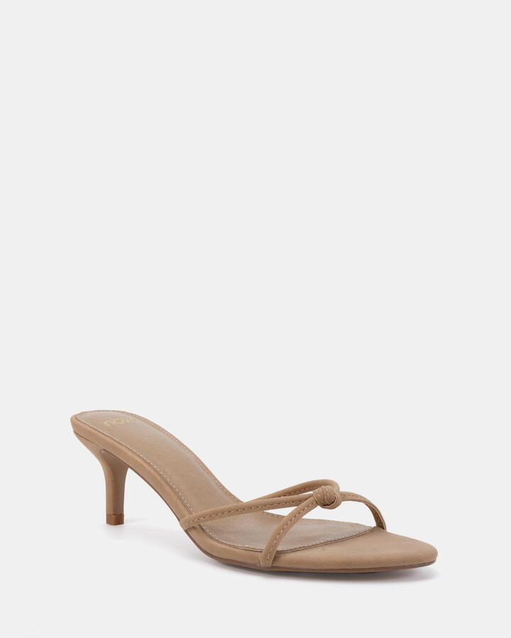 Image of Heels. Productname: Verne: Camel - Women's Strappy - Low Heel in Beige colour by brand - Novo