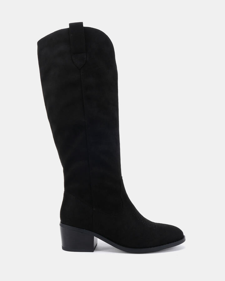 Image of Boots. Productname: Harlan: Black Suede - Women's Boot Low-mid Heel in Black colour by brand - Novo