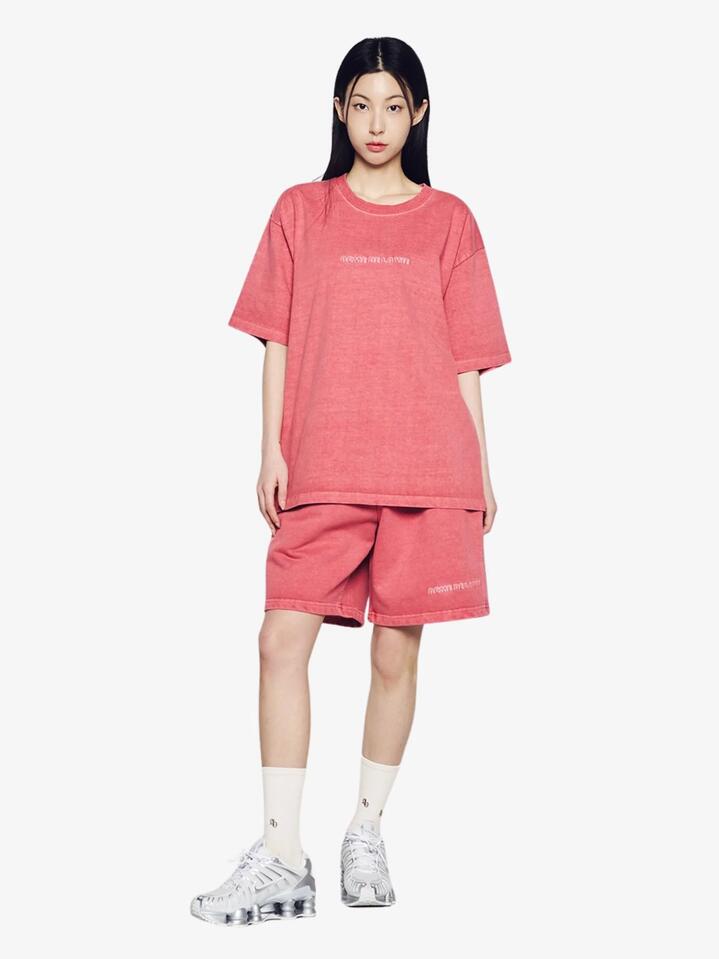 Image of a model wearing Tops. Productname: ADLV Simple Logo Pigment Short Sleeve T-Shirt in Pink colour by brand - ADLV