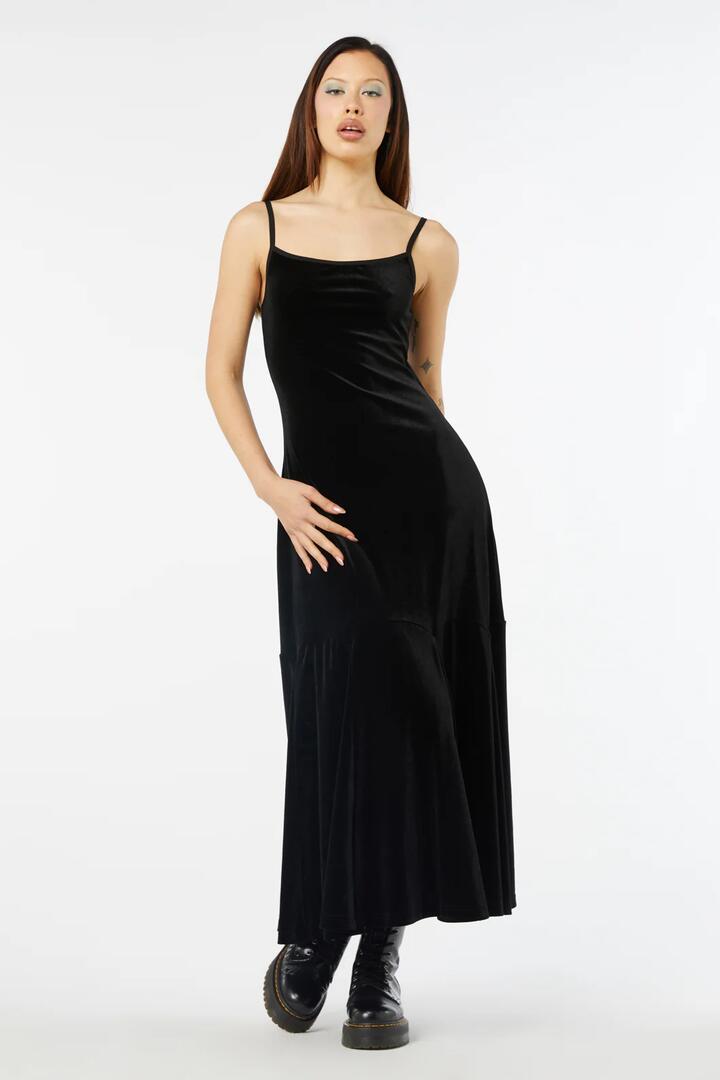 Image of Dresses. Productname: Discord Velvet Maxi Dress in Black colour by brand - Dangerfield