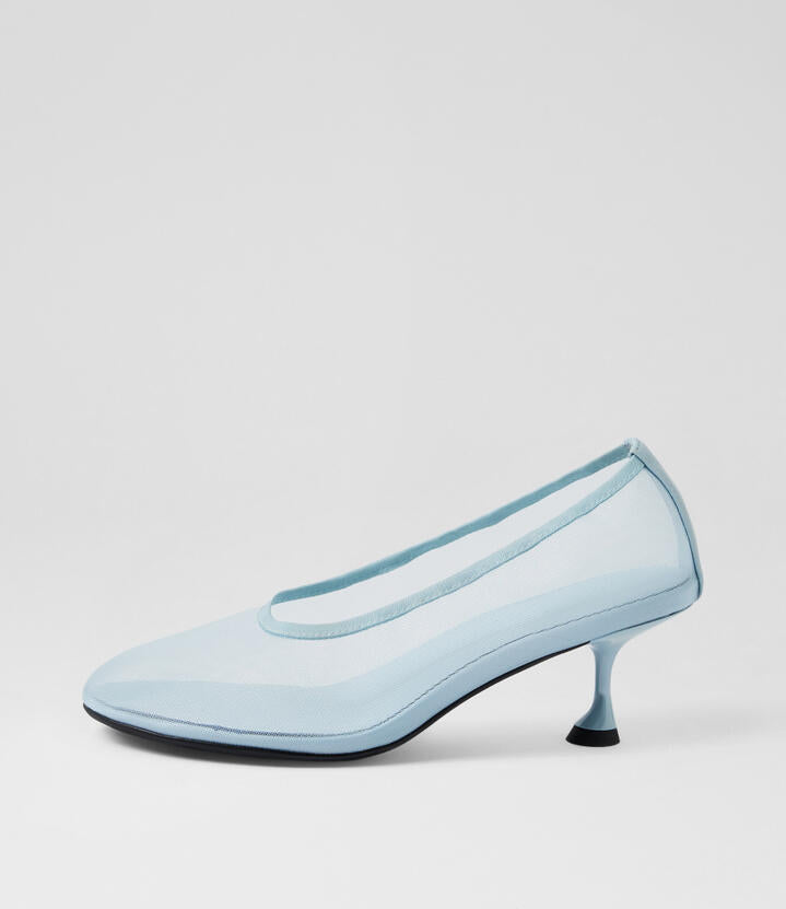 Image of Heels. Productname: Abright Pale Blue Mesh Heels in Pale Blue colour by brand - MOLLINI