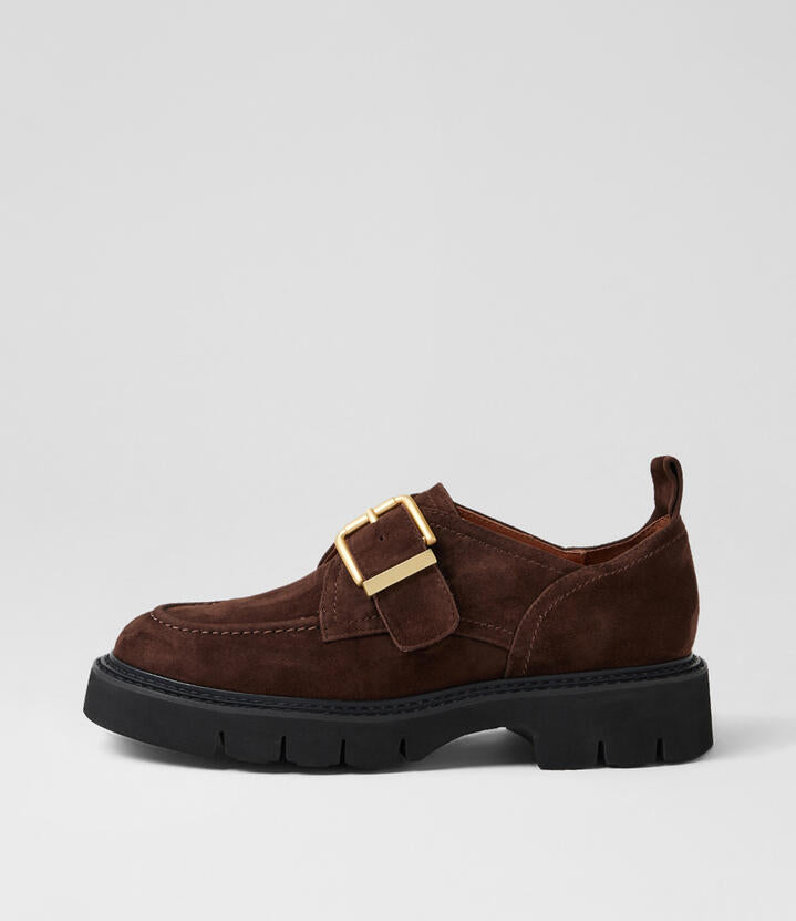 Image of Flats. Productname: Kivia Deep Brown Suede Loafers in Deep Brown colour by brand - MOLLINI
