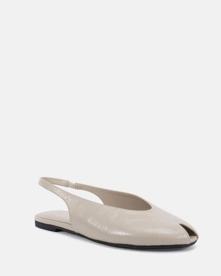Image of Flats. Productname: Chadwick: Cream Crinkle Patent - Women's Casual Flat Closed in Cream Crinkle Patent colour by brand - Novo