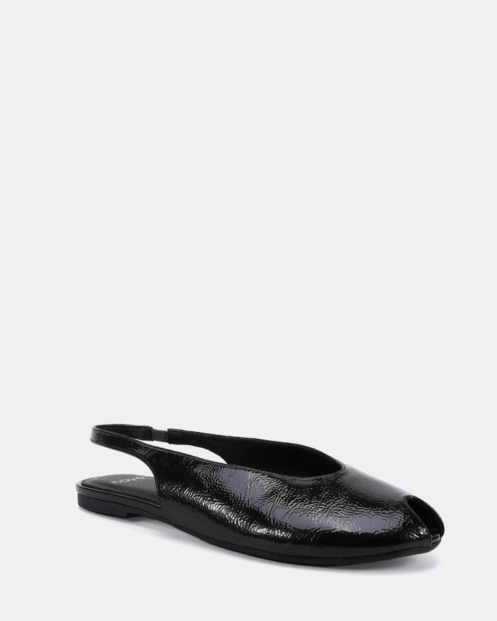 Image of Flats. Productname: Chadwick: Black Crinkle Patent - Women's Casual Flat Closed in Black Crinkle Patent colour by brand - Novo