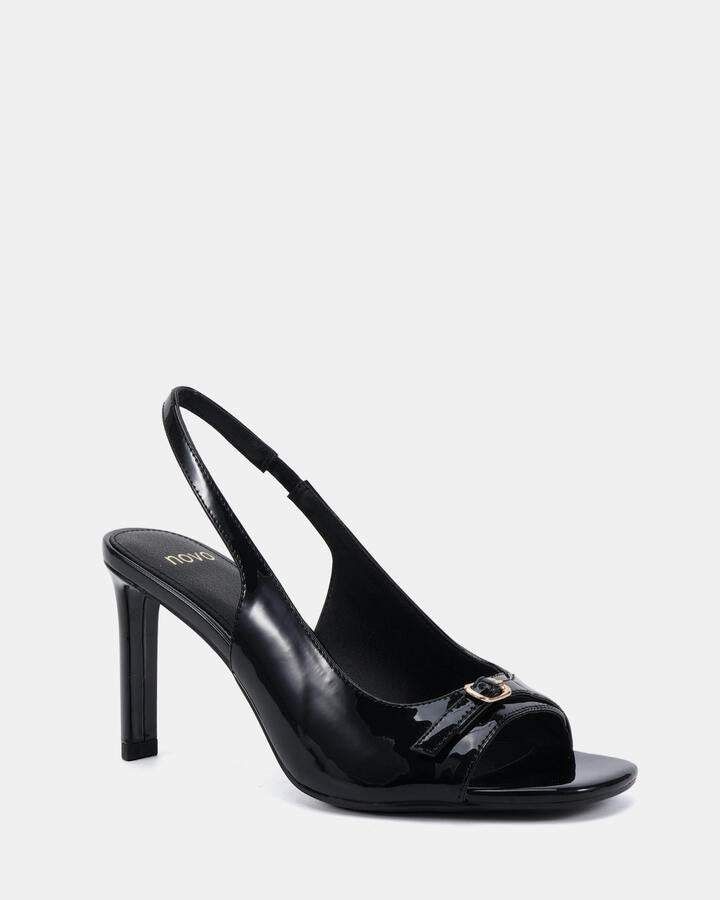 Image of Heels. Productname: Marlow: Black Patent - Women's Strappy - High Heel in Black colour by brand - Novo