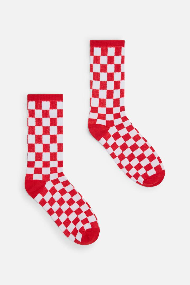 Image of Socks. Productname: Racing Check Socks in Red colour by brand - Dangerfield