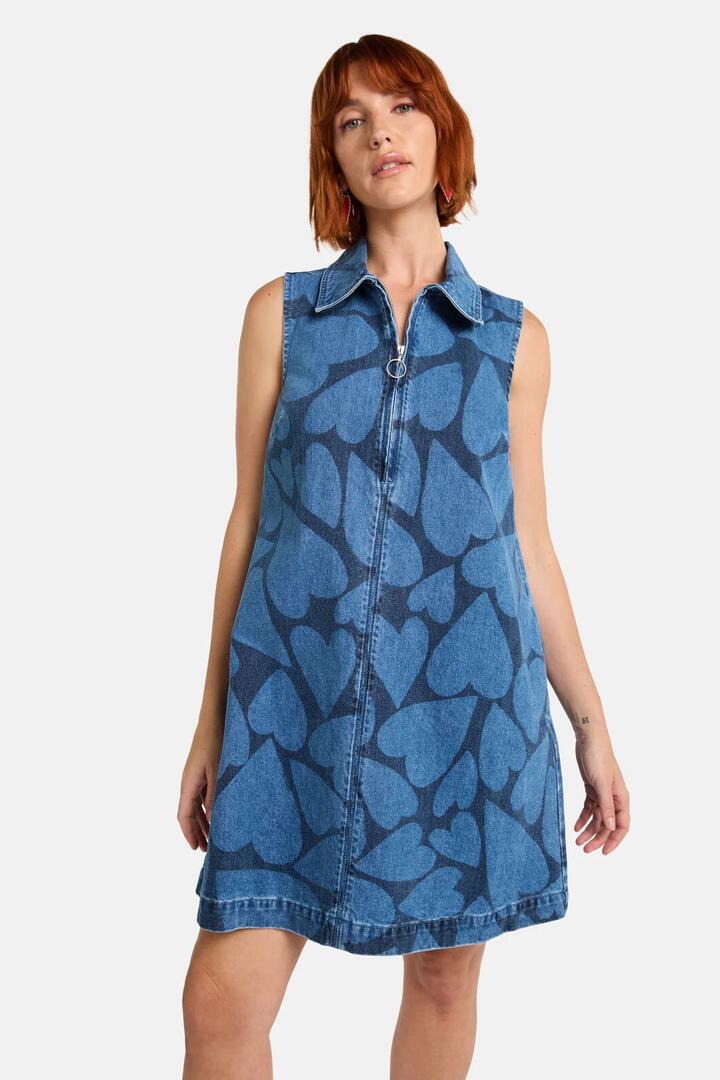 Image of Dresses. Product name - Heartbeat Denim Tie Dress in Denim colour by brand - Gorman