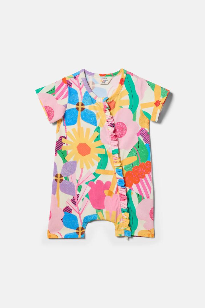 Image of Bodysuits. Product name - Cut Paste Floral Baby Onesie in Cream colour by brand - Gorman