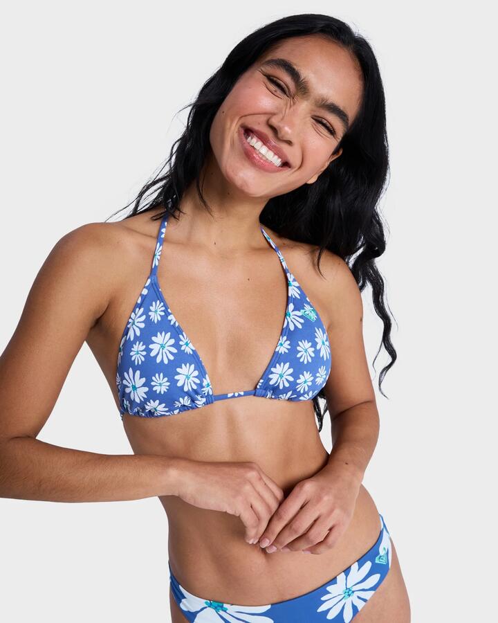 Image of Swimwear. Product name - Roxy Womens Printed Essentials Tiki Tri Bikini Top Dutch Blue Flower Soul Small in Dutch Blue Flower Soul Small colour by brand - Roxy