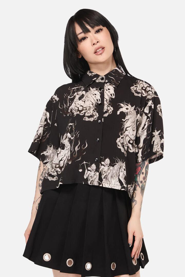 Image of Blouses. Product name - Apocalypse Goth Boxy Blouse in Black colour by brand - Black Friday