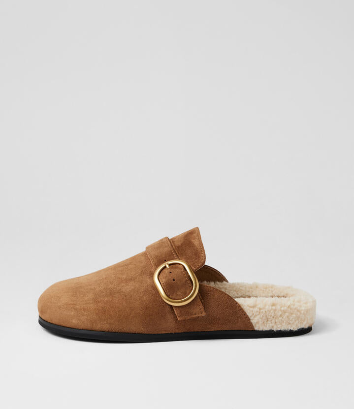 Image of Sandals. Productname: Viola Biscuit Cream Suede Faux Fur Mules in Biscuit-Cream colour by brand - MOLLINI