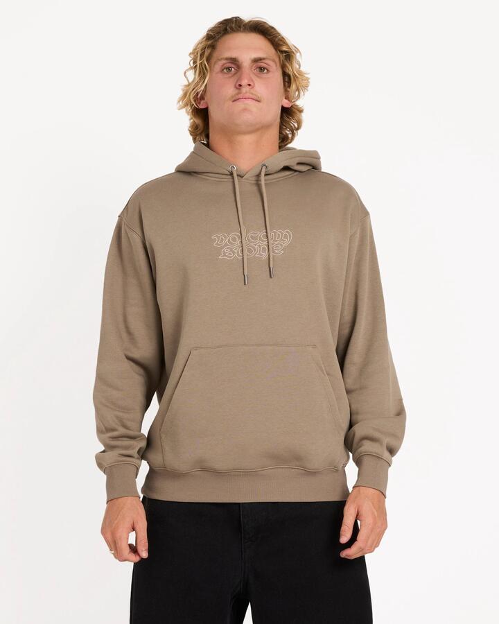 Image of a model wearing Outerwear. Product name - Volcom Mens Gothstone Pullover Hoodie Brindle in Brindle colour by brand - Volcom