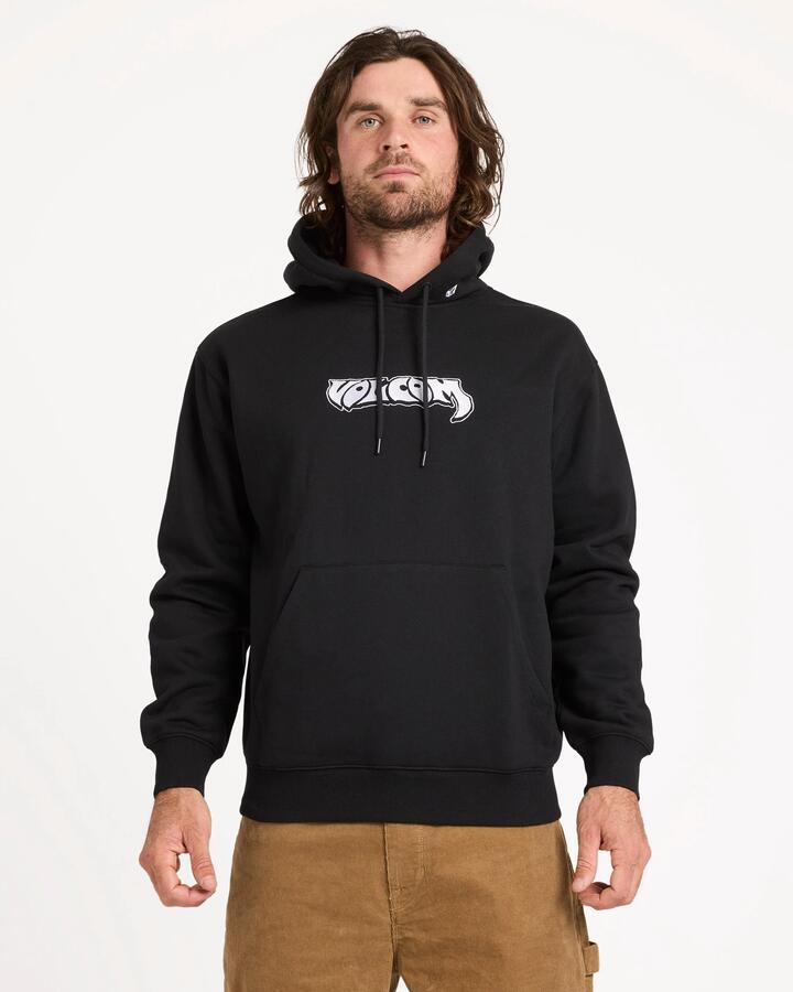 Image of a model wearing Outerwear. Product name - Volcom Mens Gothstone Pullover Hoodie Black in Black colour by brand - Volcom