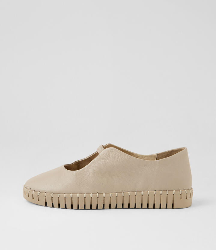 Image of Shoes. Productname: Hylow Almond Leather Flat Shoes in Almond-Almond Sole colour by brand - MIDAS