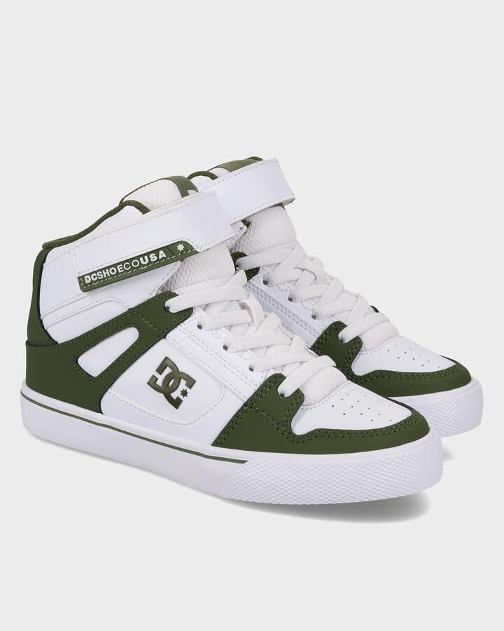 Image of Shoes. Product name - DC Shoes Boys 4-16 Pure High-Top Ev Shoes Olive/White in Olive/White colour by brand - DC Shoes