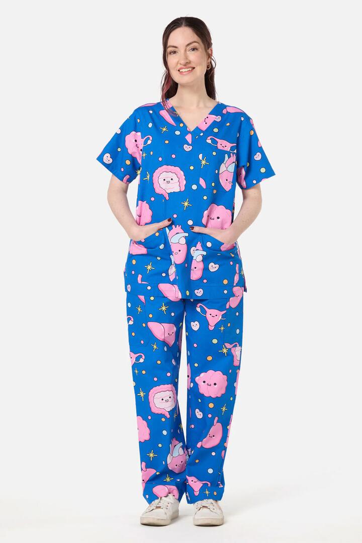 Image of a model wearing Uniforms & Workwear. Product name - Inside Cuties scrub set in Navy colour by brand - Scrubs With Love