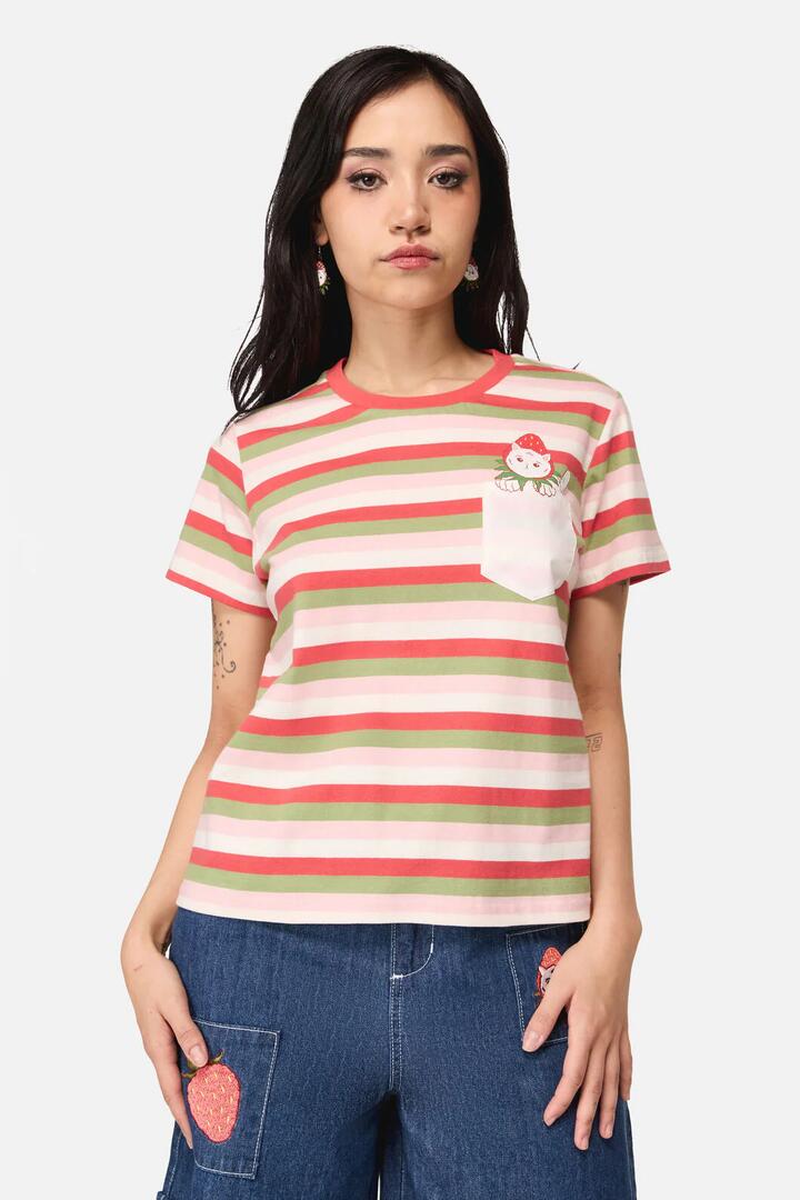 Image of T-Shirts. Productname: Strawberry Cat Pocket Tee in Multi colour by brand - Dangerfield