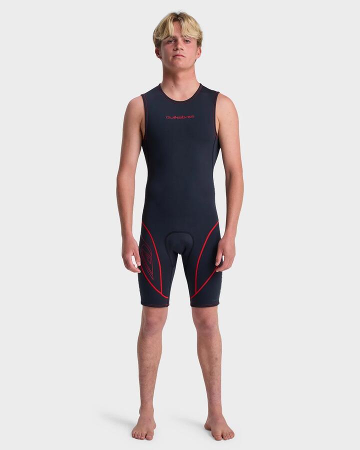 Image of a model wearing Shorts. Product name - Quiksilver Mens 2.5Mm Mercury Short John Wetsuit Shorts Salsa in Salsa colour by brand - Quiksilver