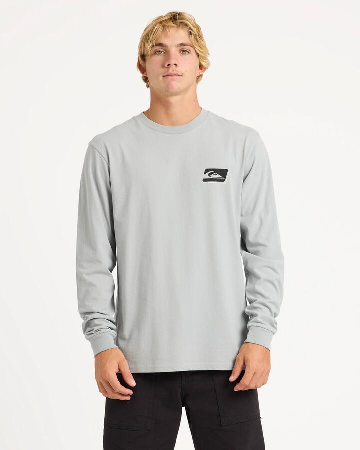 Image of a model wearing Tops. Product name - Quiksilver Mens Reflex Long Sleeve T-Shirt Quarry in Quarry colour by brand - Quiksilver