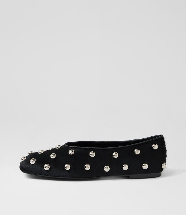 Image of Shoes. Productname: Baloree Black Pony Flat Shoes in Black colour by brand - MOLLINI