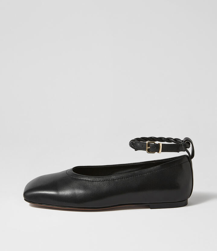 Image of Flats. Product name - Booste Black Leather Ballet Flats in Black colour by brand - MOLLINI