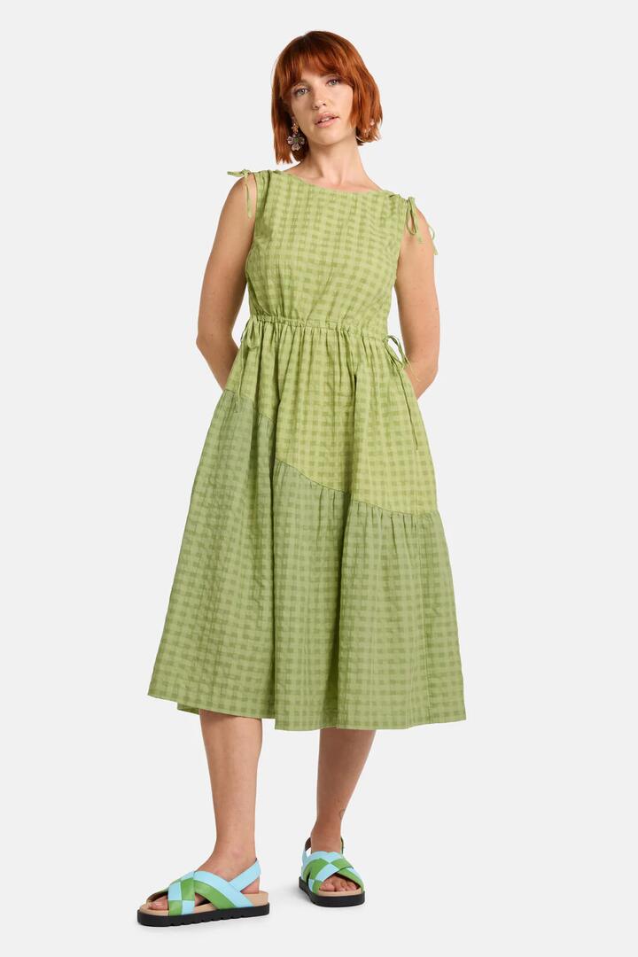 Image of Dresses. Product name - Ready Check Tiered Dress in Green colour by brand - Gorman