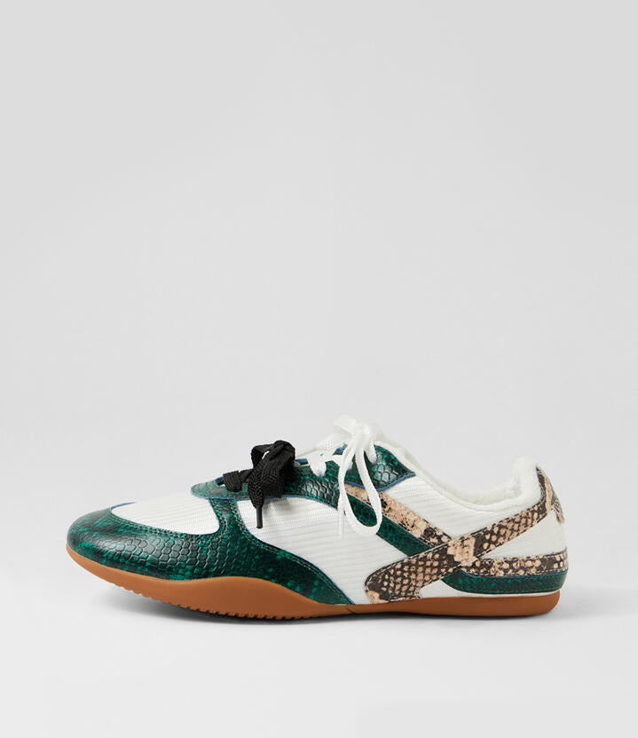 Image of Sneakers. Product name - Zimma Green Snake Multi Lace Up Sneakers in Green Snake colour by brand - MIDAS